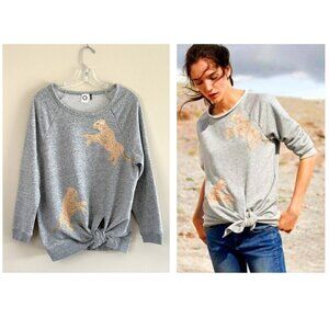 Anthro AKEMI + KIN Grey Beaded Tiger Sweatshirt